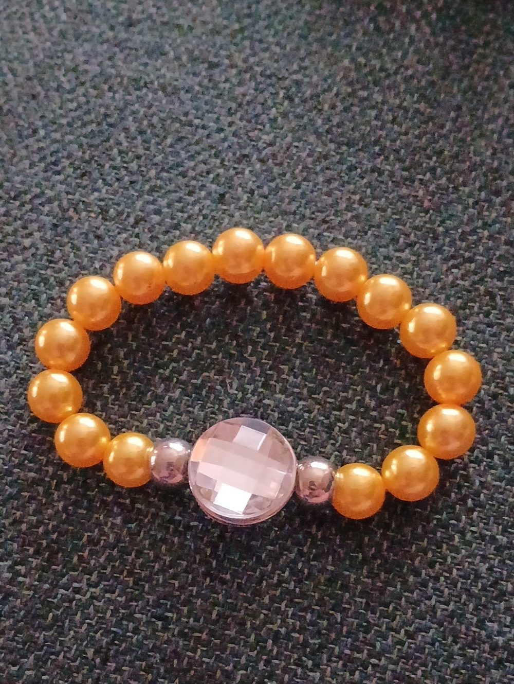 Gold Pearl Beaded Stretch Bracelet with Pink Crystal Accent